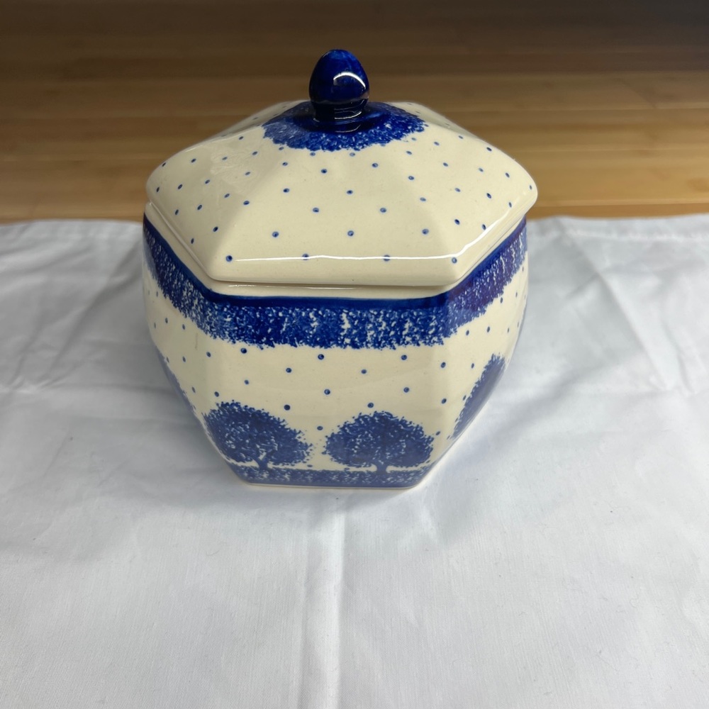 Spring inspired WIZA Polish Pottery Jar with Lid Blue&white|handmade|32|JAR|ART - Picture 15 of 16